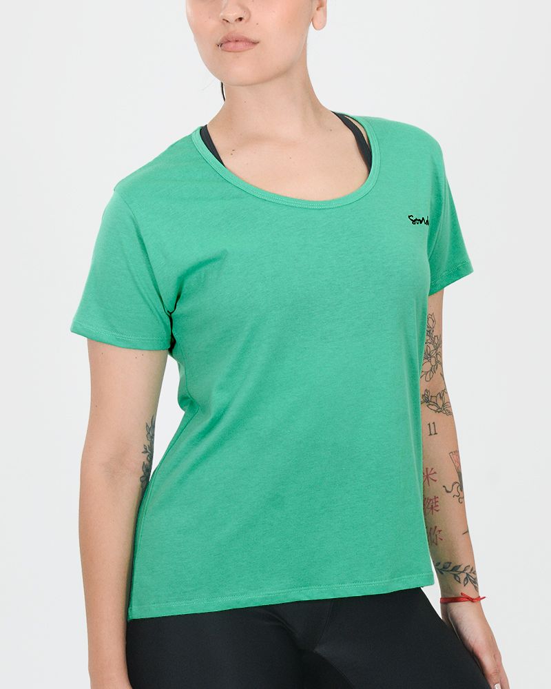 Remera corta y suelta de jersey verde esmeralda