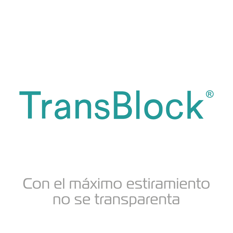 Tecnología Transblock, garantiza opacidad incluso en máximo estiramiento. 