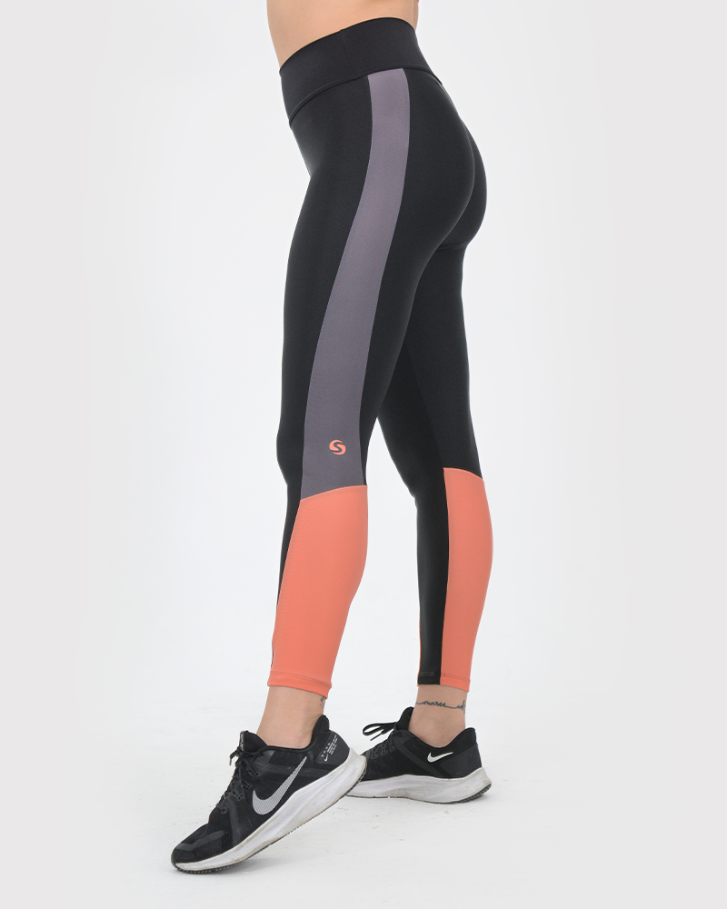 Calza de LYCRA negra con recortes combinados coral