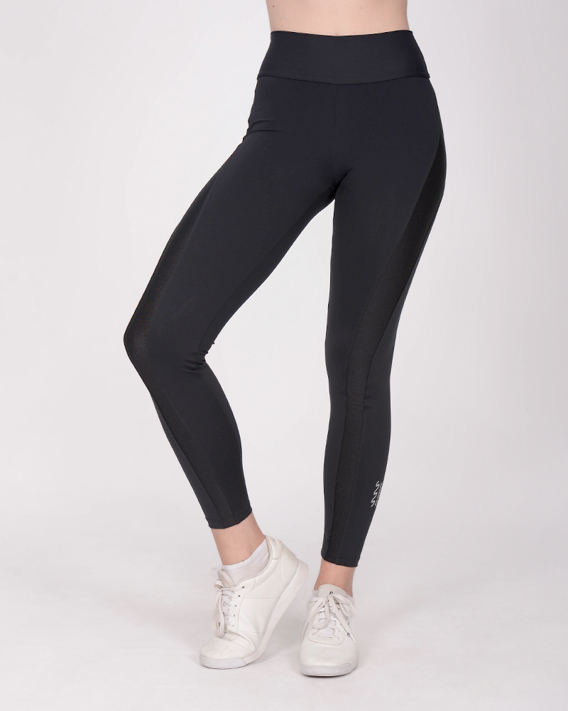 Calza de LYCRA opaca combinada con LYCRA metalizada negra