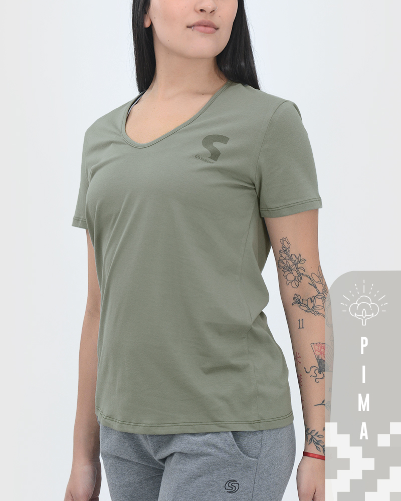 Remera de algodón PIMA verde cemento